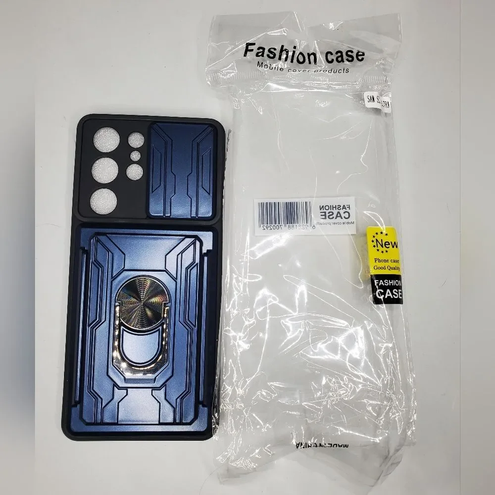 Galaxy S21 Ultra Dark Blue Case with Kickstand and Protective wallet slot